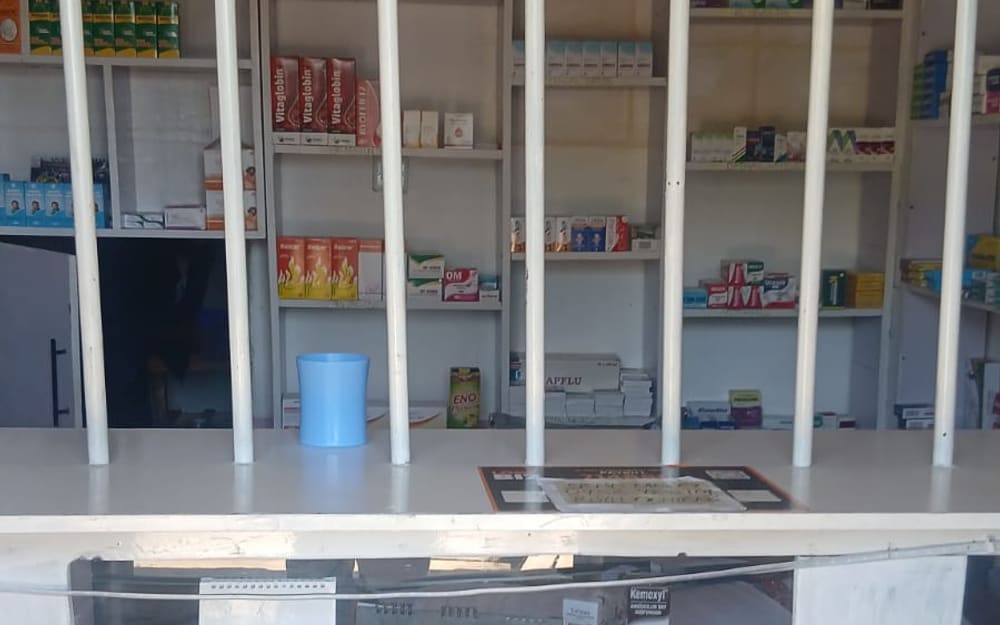 The dispensing counter at Chetu Chemist in Nyamasaria, Kisumu